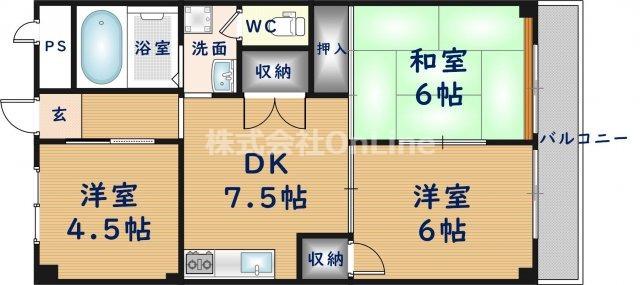 メゾン瓜生堂(3DK/3階)の間取り写真