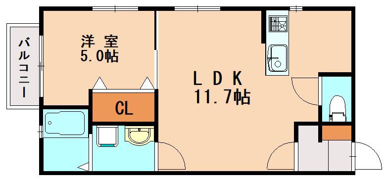 PHOENIX高宮南(1LDK/1階)の間取り写真