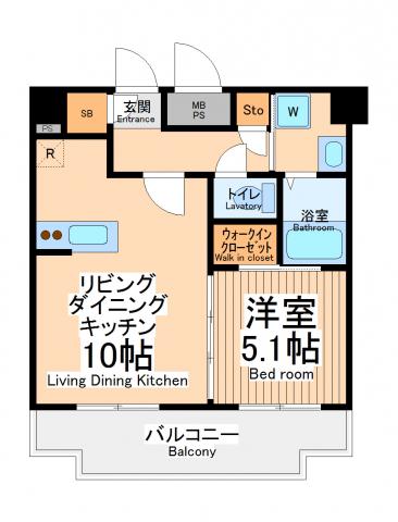 コモド川崎(1LDK/8階)の間取り写真
