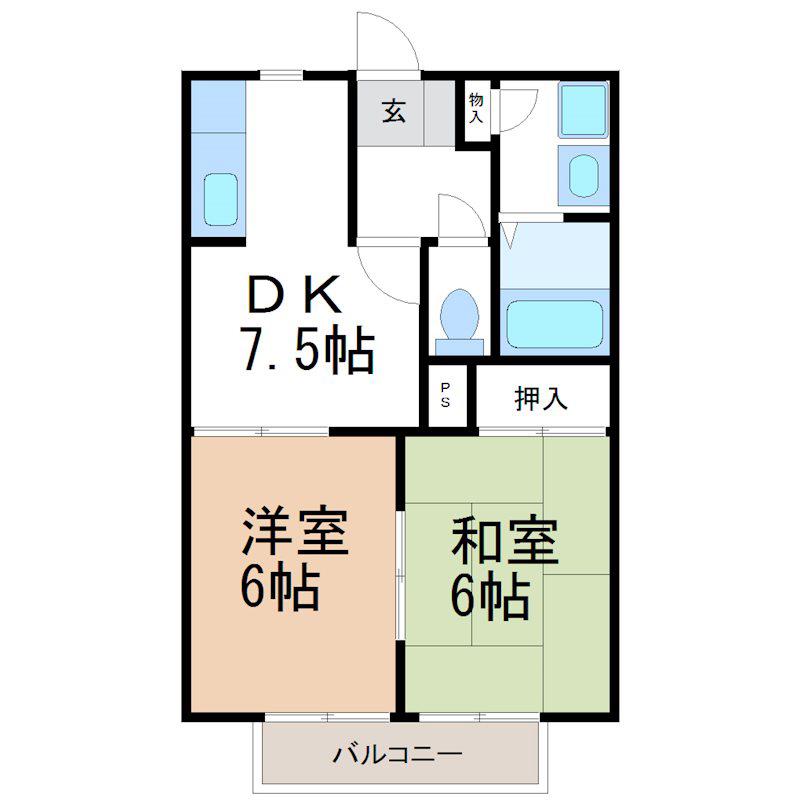 プレジオ宝町(2DK/2階)の間取り写真