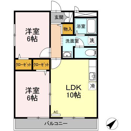 カナディアンコート南吉成A(2LDK/2階)の間取り写真
