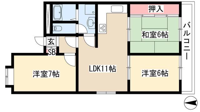 ブルッシュフィールドII(3LDK/1階)の間取り写真
