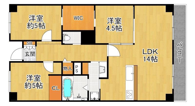 PHOENIX COURT交野I 北棟(3LDK/5階)の間取り写真