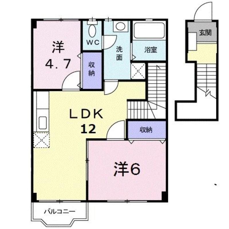 サン パティオB(2LDK/2階)の間取り写真