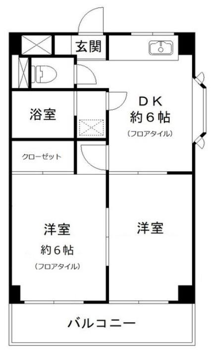 ニューハイム小原(2DK/2階)の間取り写真