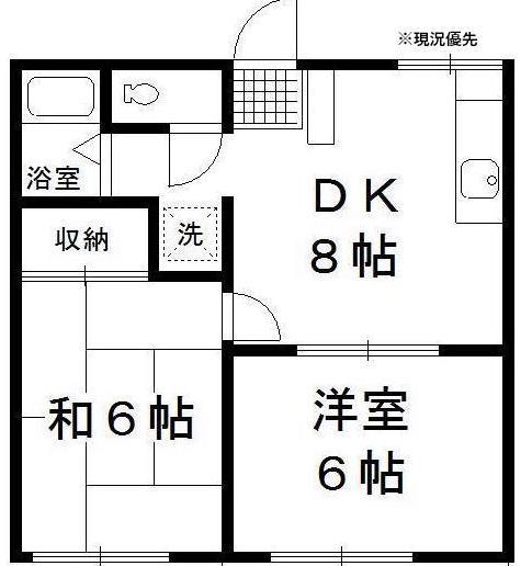 ヴィラージュ新羽(2DK/1階)の間取り写真