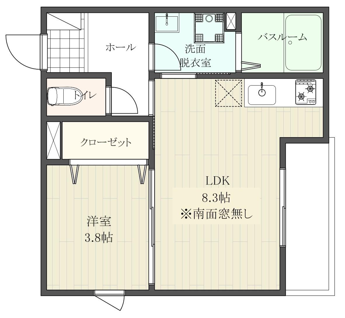 アステラス北仙台 弐番館(1LDK/1階)の間取り写真