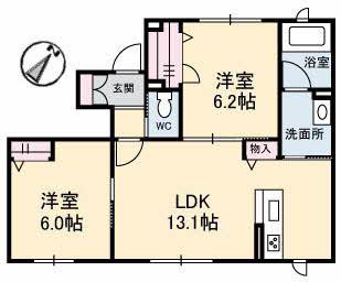 サンク・エール(2LDK/1階)の間取り写真