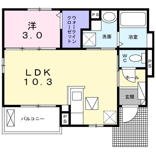 カームリー(1LDK/1階)の間取り写真