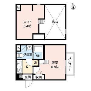 ATTIC宝持(1K/2階)の間取り写真