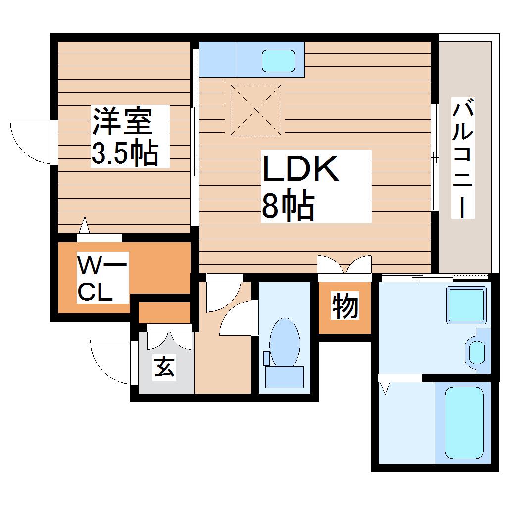 ウィング大和町(1LDK/1階)の間取り写真