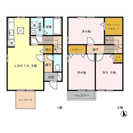 リビングタウン寒沢B(3LDK/1階)の間取り写真
