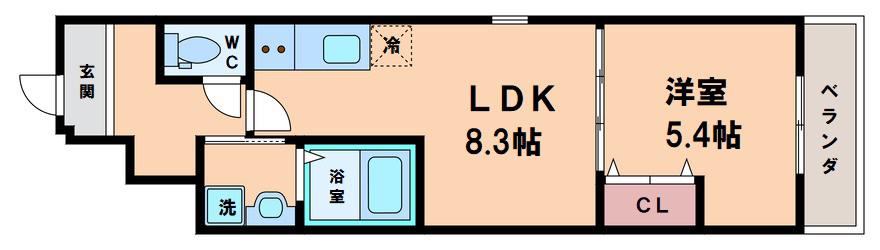 フジパレス遠里小野VI番館(1LDK/2階)の間取り写真