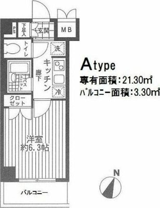 ヴェルステージ町田駅前(1K/3階)の間取り写真
