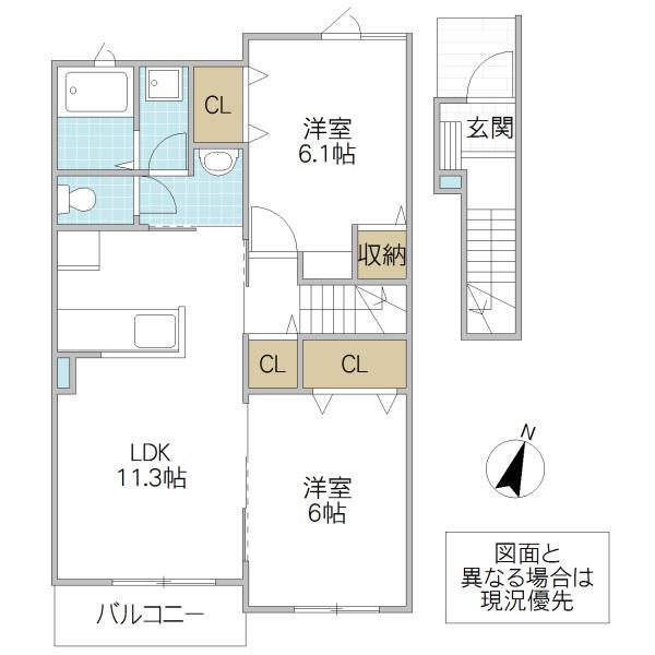 シルバーグラスD(2LDK/2階)の間取り写真