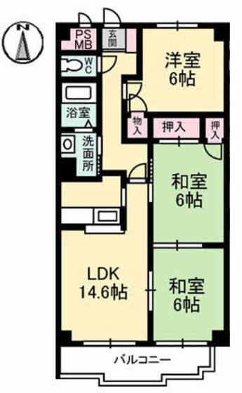 クレスト木屋(3LDK/4階)の間取り写真
