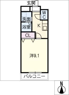 ヒルクレスト(1K/2階)の間取り写真