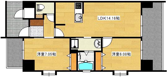 プレステージ西原(2LDK/3階)の間取り写真