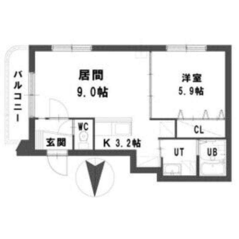 グランメール水車町(1LDK/2階)の間取り写真