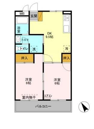 ラポール16(2DK/3階)の間取り写真