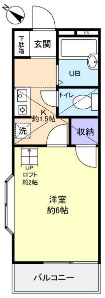 ハイツエノサワB棟(1K/2階)の間取り写真