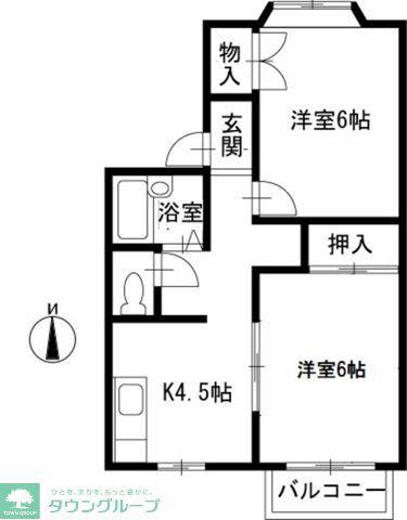 ドエルB(2DK/2階)の間取り写真