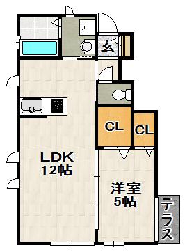 アンボワーズ売布(1LDK/1階)の間取り写真