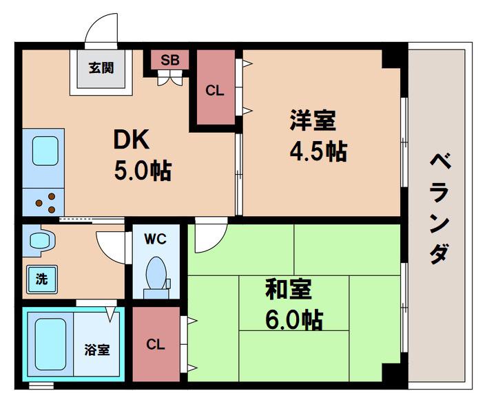 LAKIAMAISON阿倍野(2DK/4階)の間取り写真
