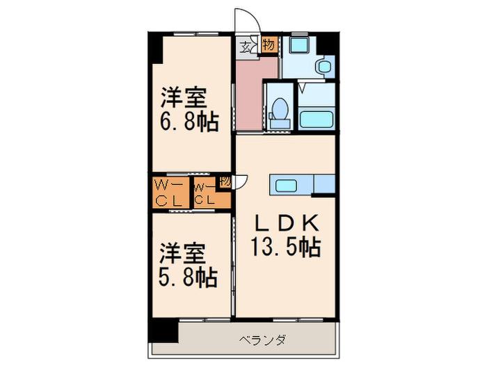 ウイングス八幡駅前(2LDK/9階)の間取り写真