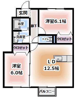セジュール高見(2LDK/1階)の間取り写真