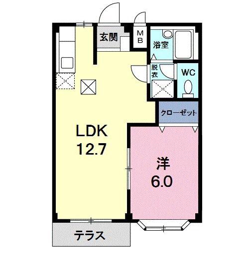 ポートエルディムB(1LDK/1階)の間取り写真