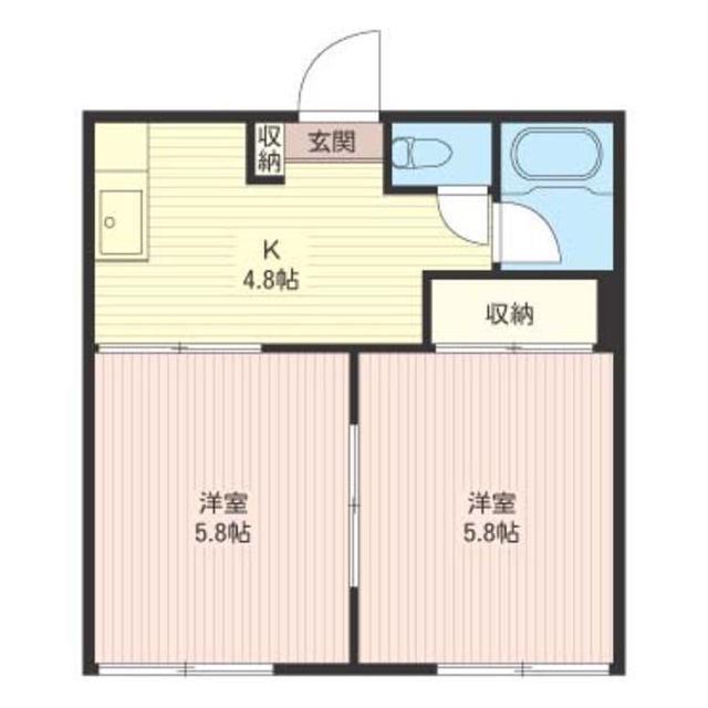 サニーハイツ横山B(2K/2階)の間取り写真