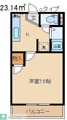 パシフィックハイツB(1K/1階)の間取り写真