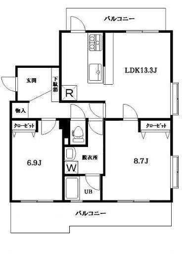 シティヒル山手24 都会の丘1号棟(2LDK/2階)の間取り写真