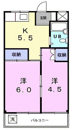 第一渋谷ハイツ(2K/2階)の間取り写真