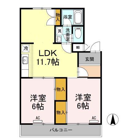 フジパレス新開(2LDK/4階)の間取り写真