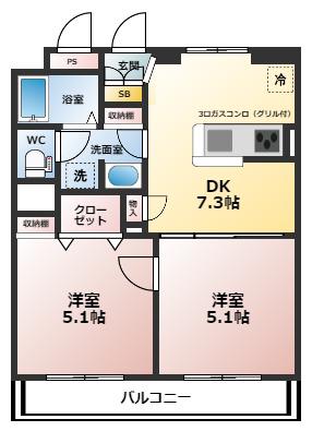 シルキーパレス2(2DK/2階)の間取り写真