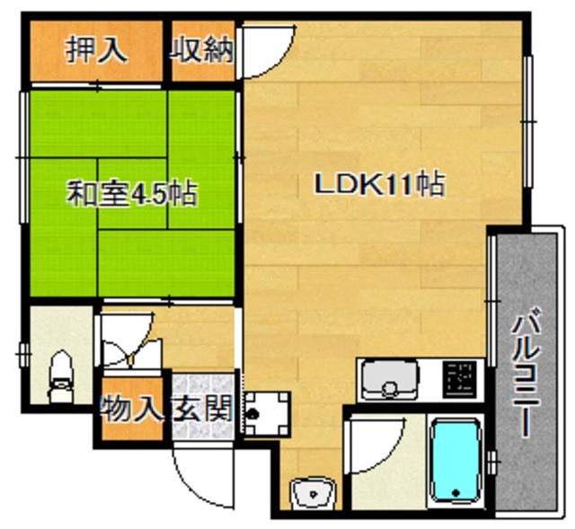 翠ヶ丘団地2号棟(1LDK/3階)の間取り写真