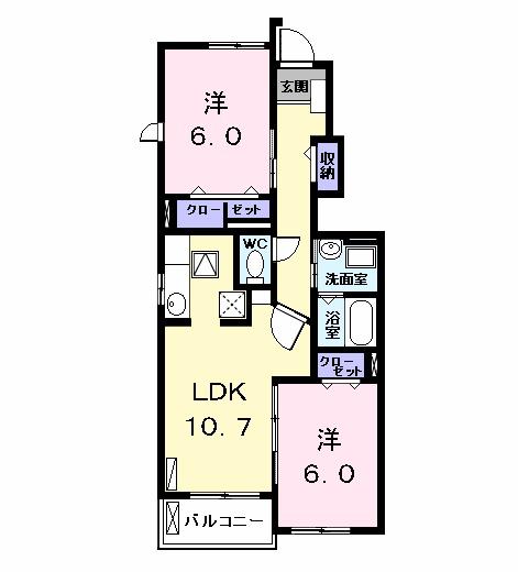 フレールII(2LDK/1階)の間取り写真