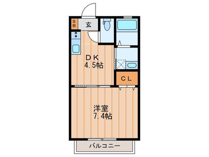 パーシモン(1DK/2階)の間取り写真