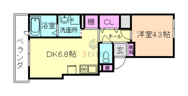 ソレイユ服部(1DK/3階)の間取り写真