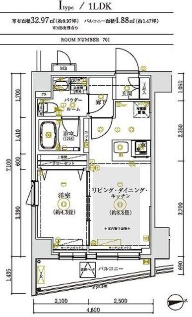 RELUXIA亀戸イースト(1LDK/7階)の間取り写真