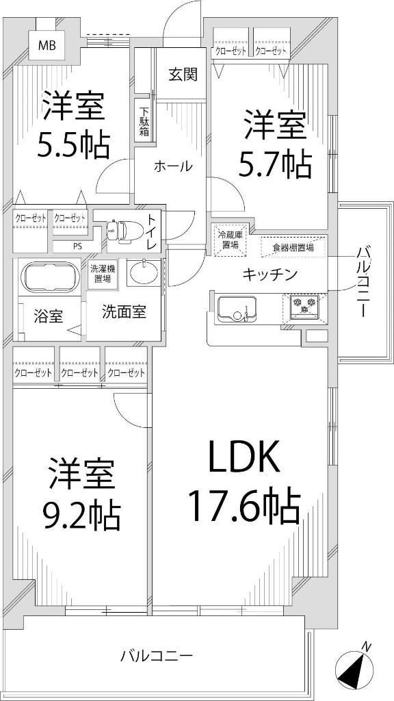 キャッスルコート飾磨弐番館(3LDK/6階)の間取り写真