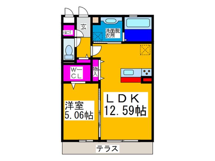LA CASAMIA一条通(1LDK/1階)の間取り写真