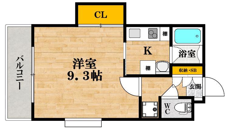 ブライト 岸里(1K/2階)の間取り写真