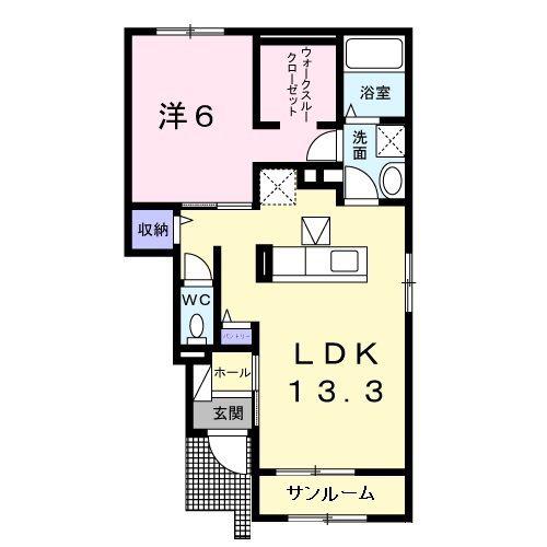 プラシード B(1LDK/1階)の間取り写真