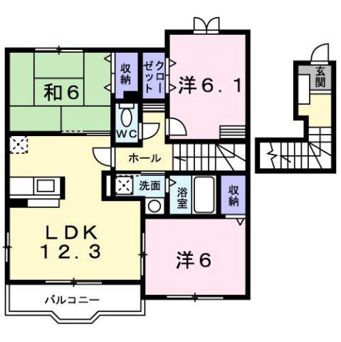 ベル・ソレイユD(3LDK/2階)の間取り写真