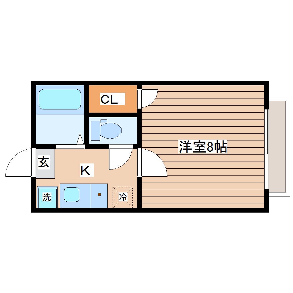 ロイヤルビレッジ西多賀II(1K/1階)の間取り写真