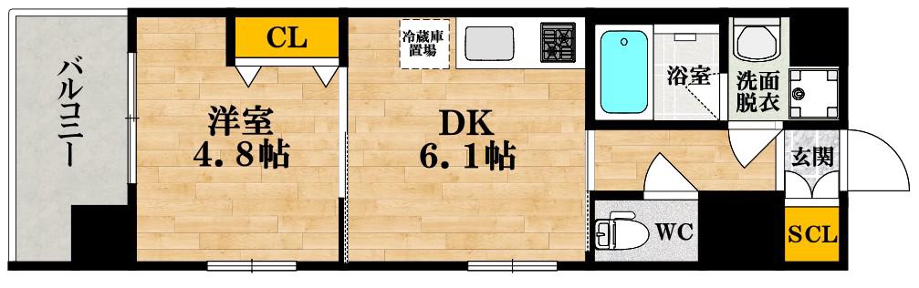 ふぁみーゆ夕陽ケ丘(1DK/9階)の間取り写真