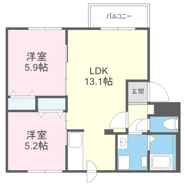 厚別中央3-2MS(2LDK/3階)の間取り写真